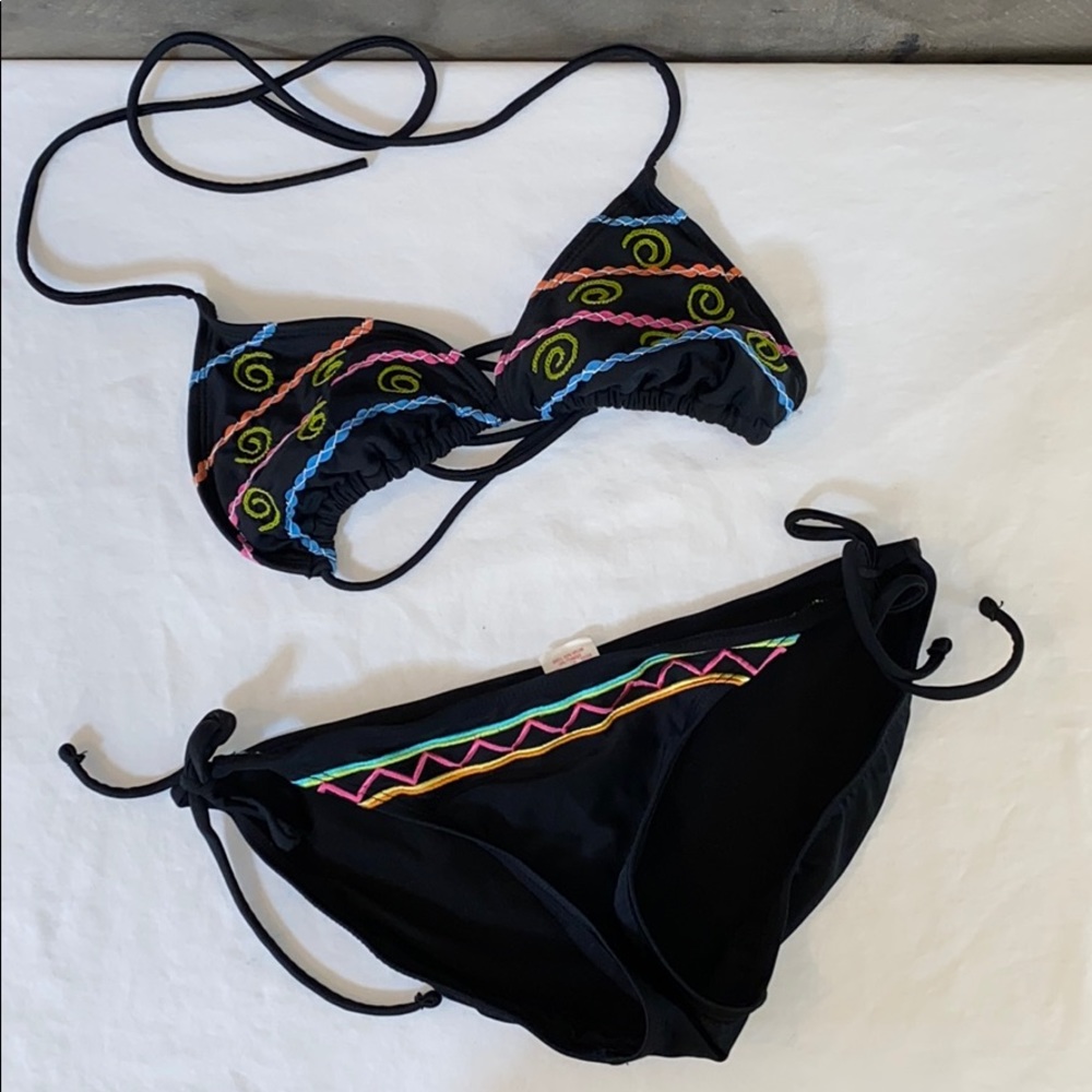 Cute Black with Multi Color Xhilaration Bikini Swim Suit